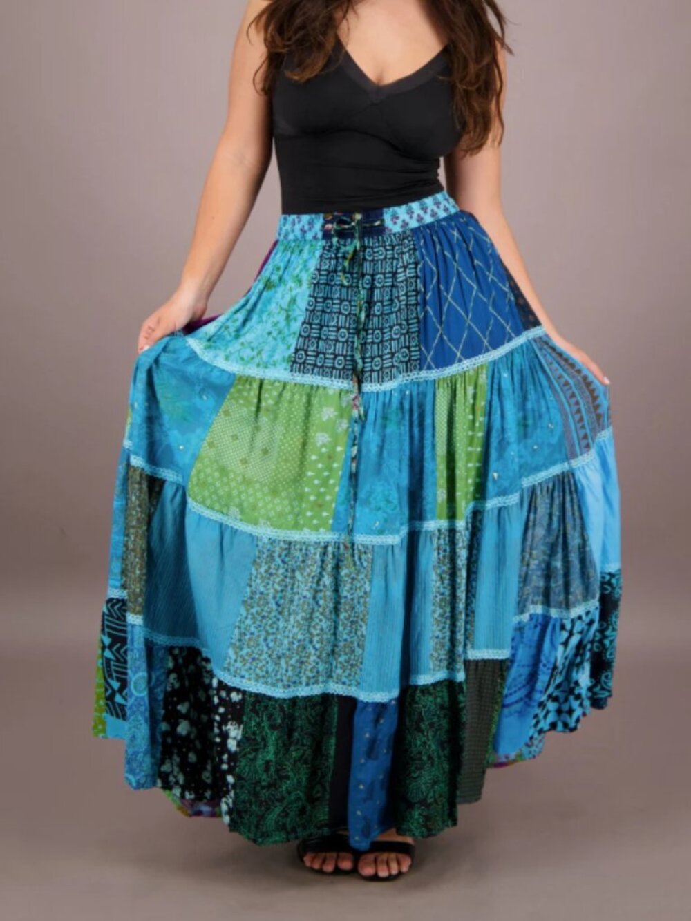 Blue Ananta Boho Gypsy Patchwork Skirt NWT Sz OS